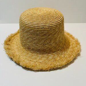 Hat Attack Bucket Hat Frayed Brim Packable Raffia Summer Women's Beige New